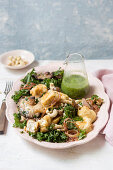 Kale and mushroom salad with a chimichurri dressing