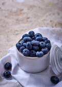 Blueberries in a sugar pot