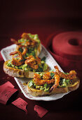 Bruschetta with avocado and prawns