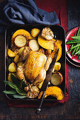 Slow roasted garlic chicken and vegetables