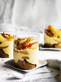 Warm pear and brandy trifle for winter