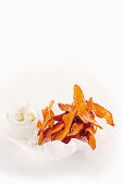 Sweet potato crisps with labneh and dukkah