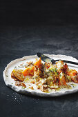 Savoury chicken crumble with butternut squash, carrots and parsnips