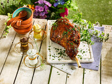 Slow cooked welsh lamb with three sauces