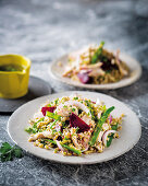 Warm beetroot, chicken and barley salad