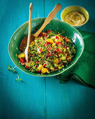 Microgreen tabouli with hummus pitas