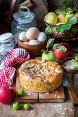 Apple sponge cake with almond flakes