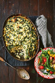 Spanakopita style pasta bake with fusilli and spinach