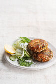 Sweet potato and salmon cakes with fennel salad