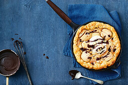 Apple and pear galette with spiced chocolate sauce