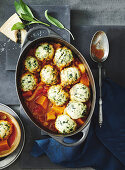 Winter vegetable stoup with spinach and parmisan dumplings