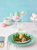 Fried egg with watercress for Easter