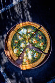 A swiss chard tart with goat's cheese (top view)