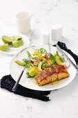 Fennel and chilli-crusted salmon with avocado and orange salad