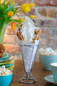 A bubble waffle with frozen yoghurt