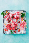 Easiest-ever strawberry and coconut ice-blocks