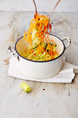 Mixed veggie noodles in a pot