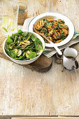 Barbecued sweet potato and green vegetable salad