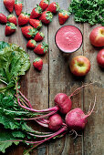 Fresh detox juice with strawberries, apples and beetroot