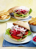 Lamb leg steak burgers with beetroot sauce