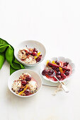 Christmas Pudding Ice-Cream with Poached Cherries