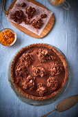 A chocolate and pumpkin tart topped with cornflakes