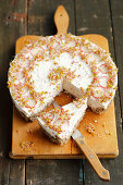 Cream cheese terrine with red radishes, sprouts and bread