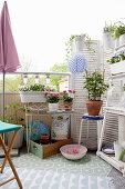 Balcony decorated in romantic shabby-chic style