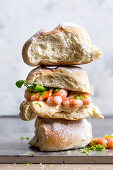 A sandwich with king prawns and mayonnaise