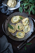 Ravioli in sage butter (vegan)