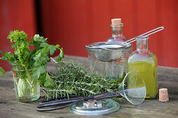 Ingredients and utensils for making spring facial water