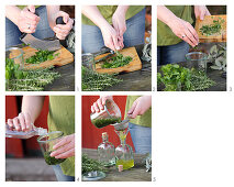 Spring facial water being made from herbs