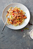 Speedy meatloaf and lentil bolognaise