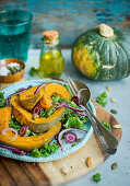 Roasted Pumpkin with kale salad