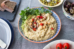 Homemade hummus made from chickpeas and beans with garlic