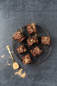 Brownies decorated with gold powder (seen from above)