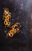 Toffee salted pretzels for decorating cakes