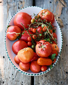 Seasonal home grown tomatoes on a plate