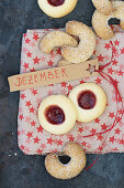 Jam and vanilla biscuits on a star cloth