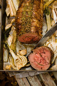 Lamb roast with rosemary, mint and garlic
