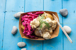 Fried potatoes with pickled cabbage