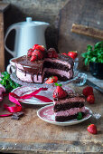 Strawberry mousse chocolate cake