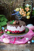 Raspberry Easter cake with cottage cheese