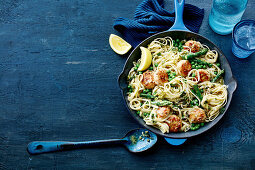 Salmon polpette with herb linguine