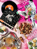 Cheese balls, nibbles, sparkling wine and vinyl records for a New Year's Eve party