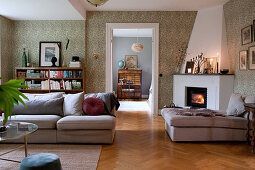 Pleasant living room in classic style with fireplace