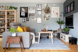 Living room in shades of grey and brown