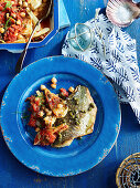 Pan-fried bream with fennel and chickpea bake