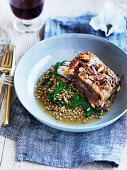 Lamb belly with pearl barley