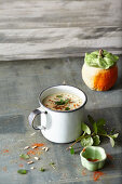 Energy explosion cup of soup: coconut milk soup with dates, apple and mint